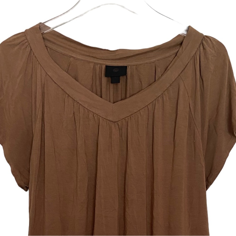 JM Collection Brown Cap Sleeve Pullover V-Neck Top Size Large - Picture 2 of 5